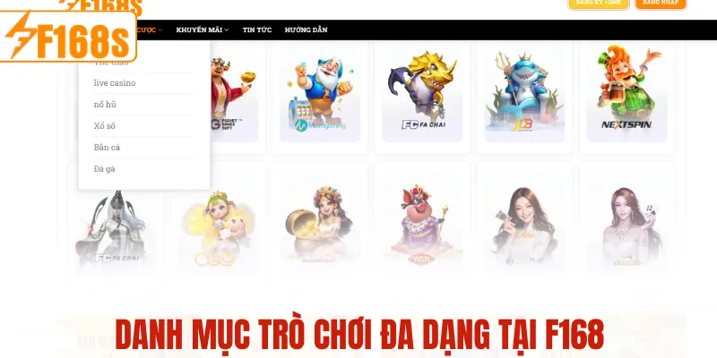 Danh mục trò chơi đa dạng tại F168